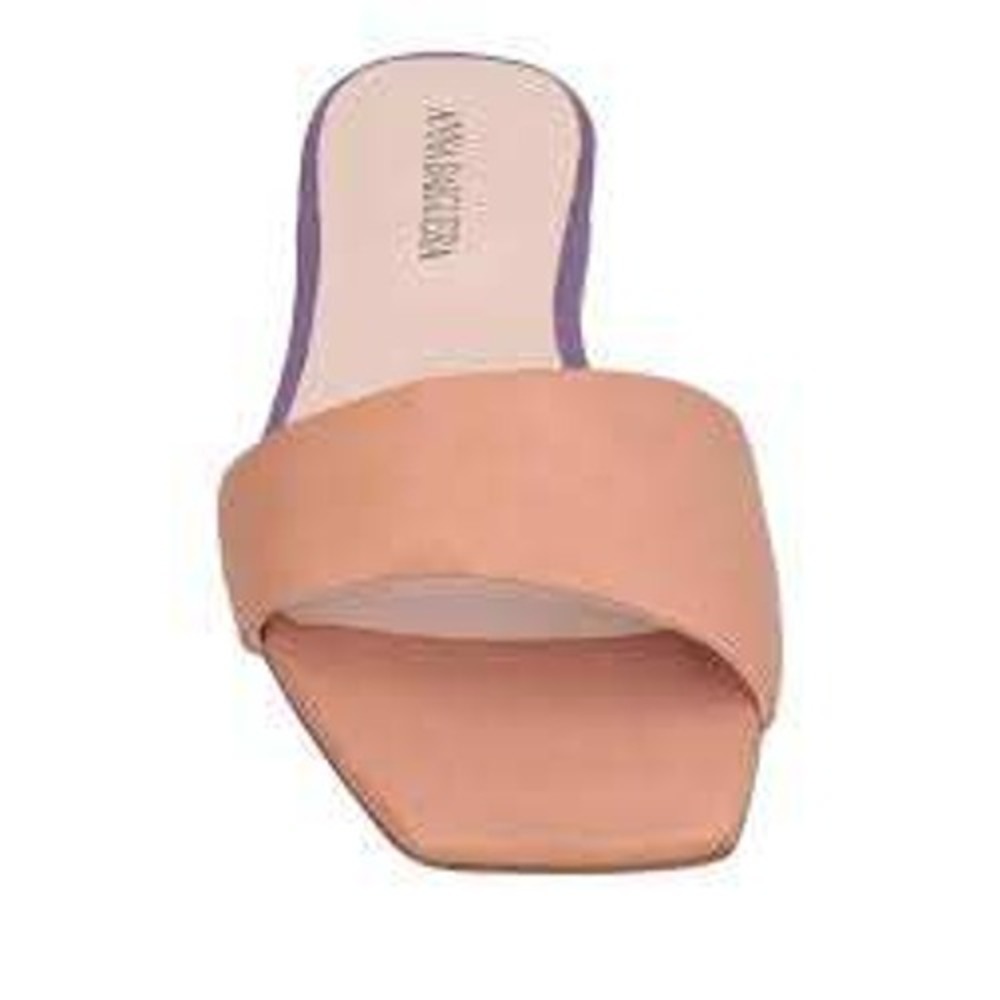 Anna Baiguera Tan Leather Square Toe Slide Sandals Purple Trim Italy 41 Mens 8